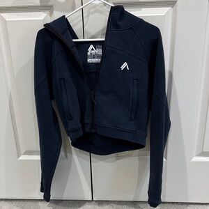 Alphalete Navy Blue Cropped Zip-Up Hoodie